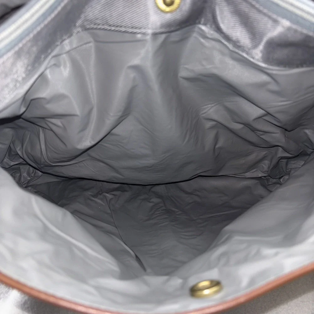Vintage 1980s Sasson Large Capacity Travel Bag Gray Nylon Brown‎ Leather Piping